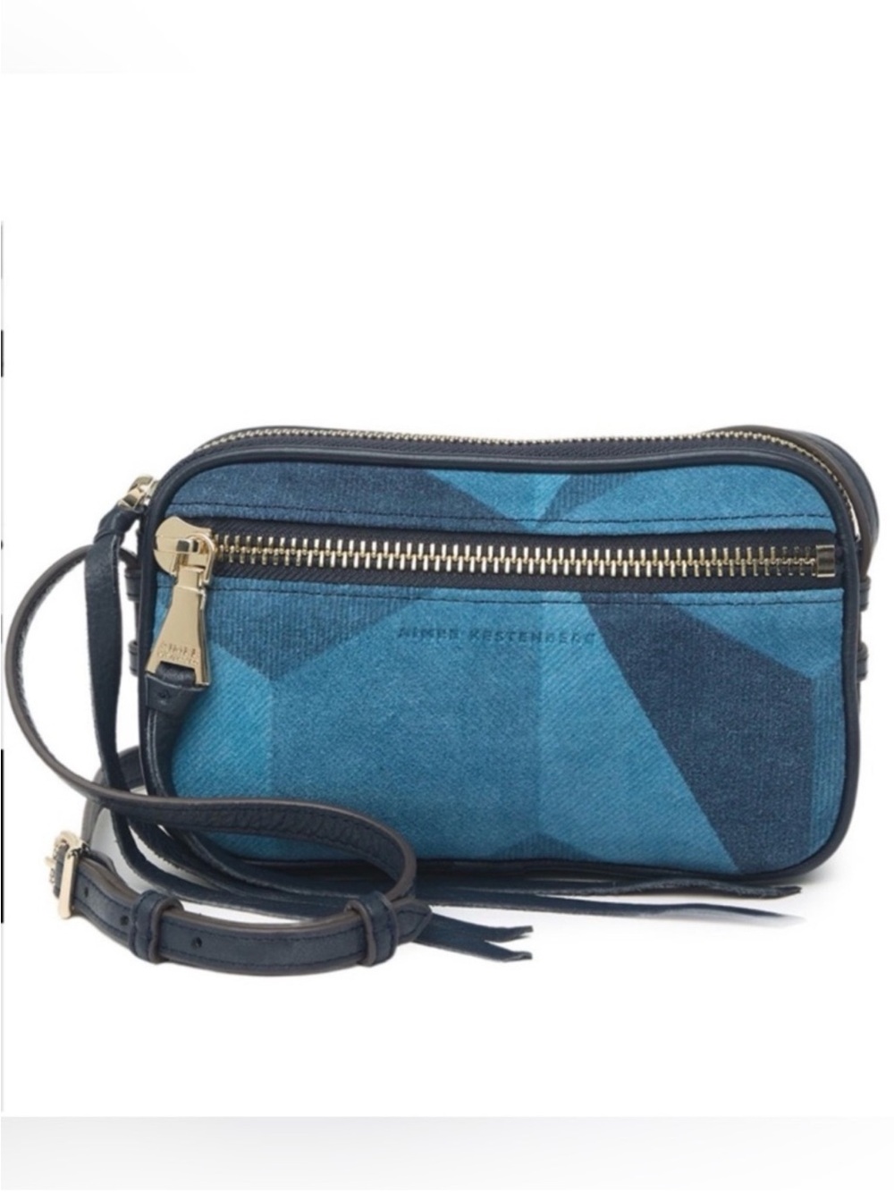 Aimee Kestenberg Blue Denim & Leather Geometric  Crossbody Bag